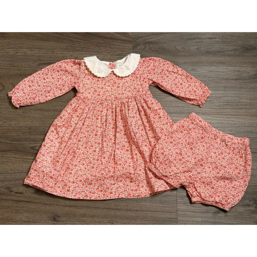 Rachel Riley Baby Girl Dress Peter Pan Collar Floral Print 12 Months Cottagecore